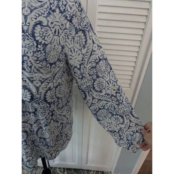 ZARA Blouse Women's Sz L Floral Blue White Button Down Tunic Boho Chic French - Picture 7 of 12